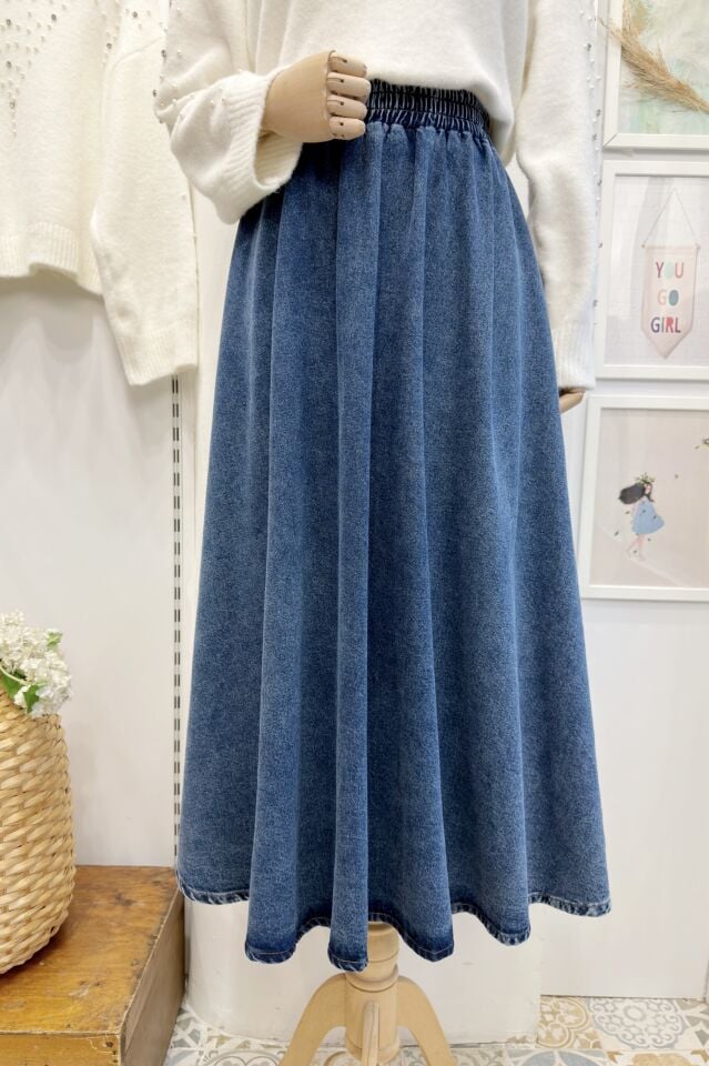 Beli Lastikli Pamuklu Kot Kumaş Etek