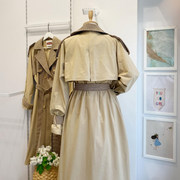 Ekose Detaylı Gabardin Kumaş Trençkot