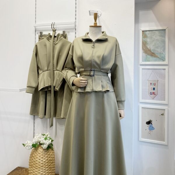 Çağla Yeşili Fermuar Detaylı Scuba Takım