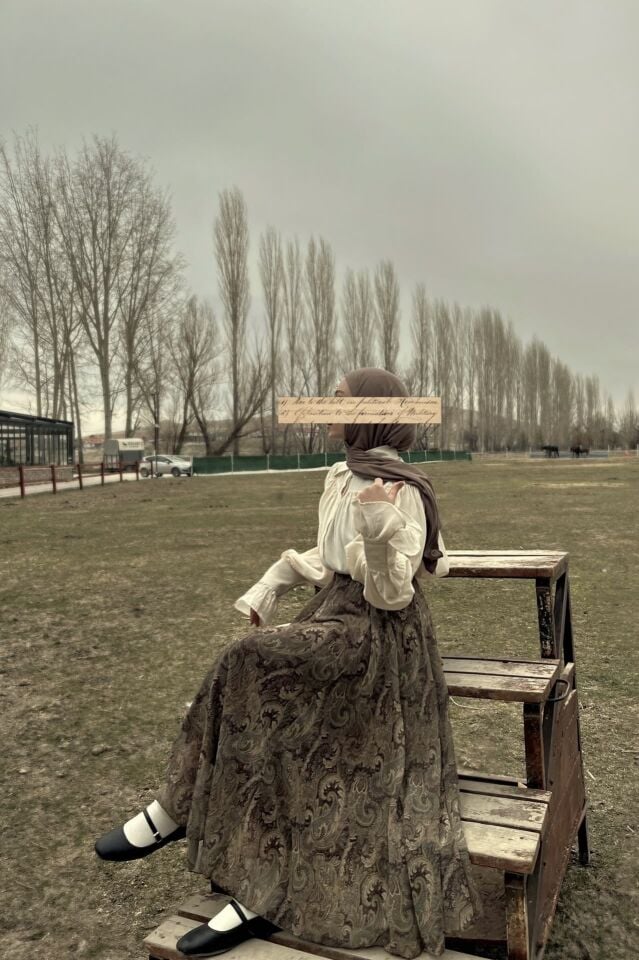 Faya Girls x Şal Desenli Yeşil Şifon Etek