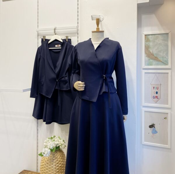 Lacivert Scuba Kumaş Anvelop Ceketli Takım