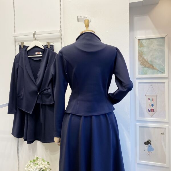 Lacivert Scuba Kumaş Anvelop Ceketli Takım