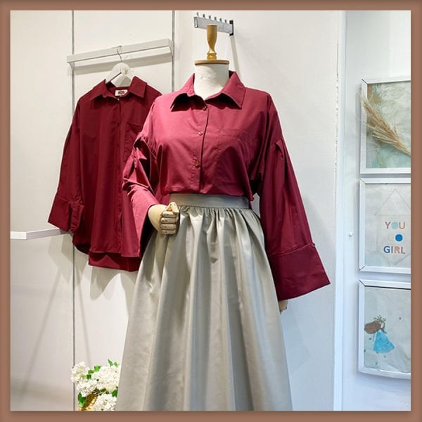 Bordo manşet detaylı poplin gömlek