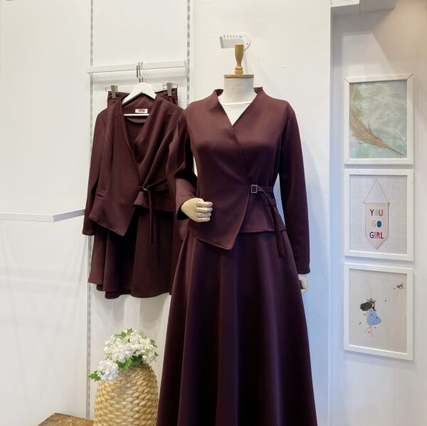 Bordo Scuba Kumaş Anvelop Ceketli Takım