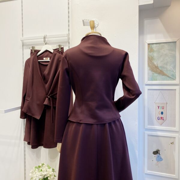 Bordo Scuba Kumaş Anvelop Ceketli Takım