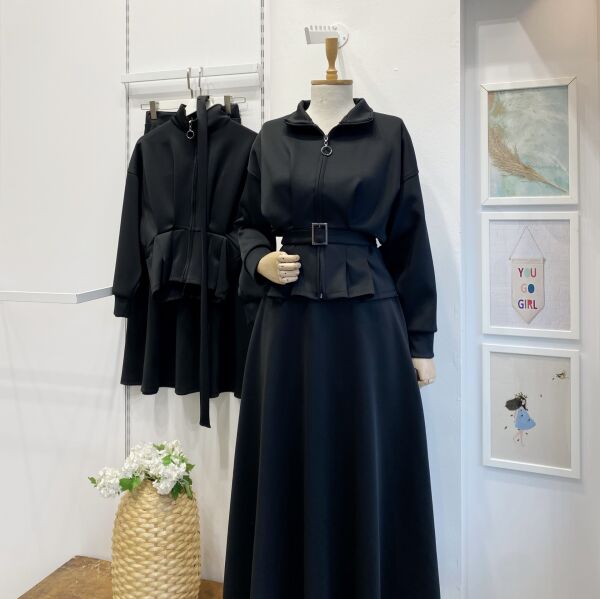 Siyah Fermuar Detaylı Scuba Takım