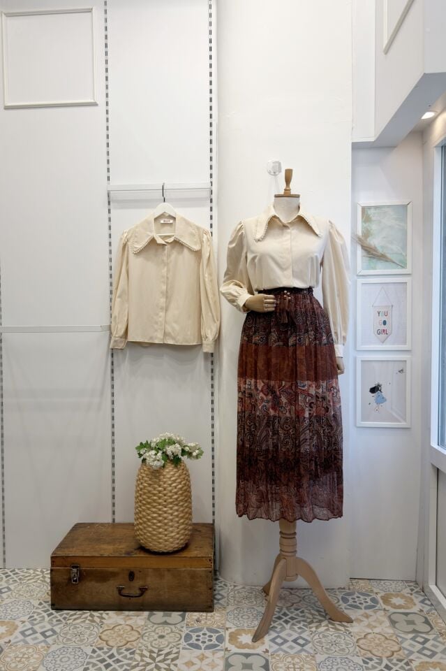 Kiremit Etnik Desenli Şifon Etek