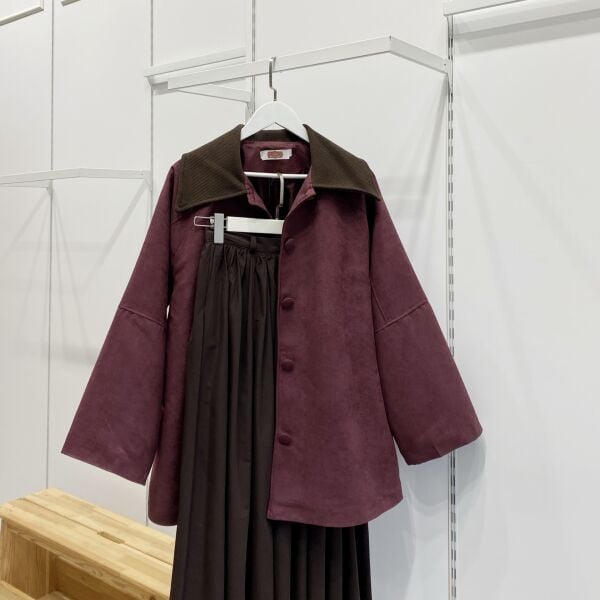 Mürdüm Kuşaklı Süet Ceket