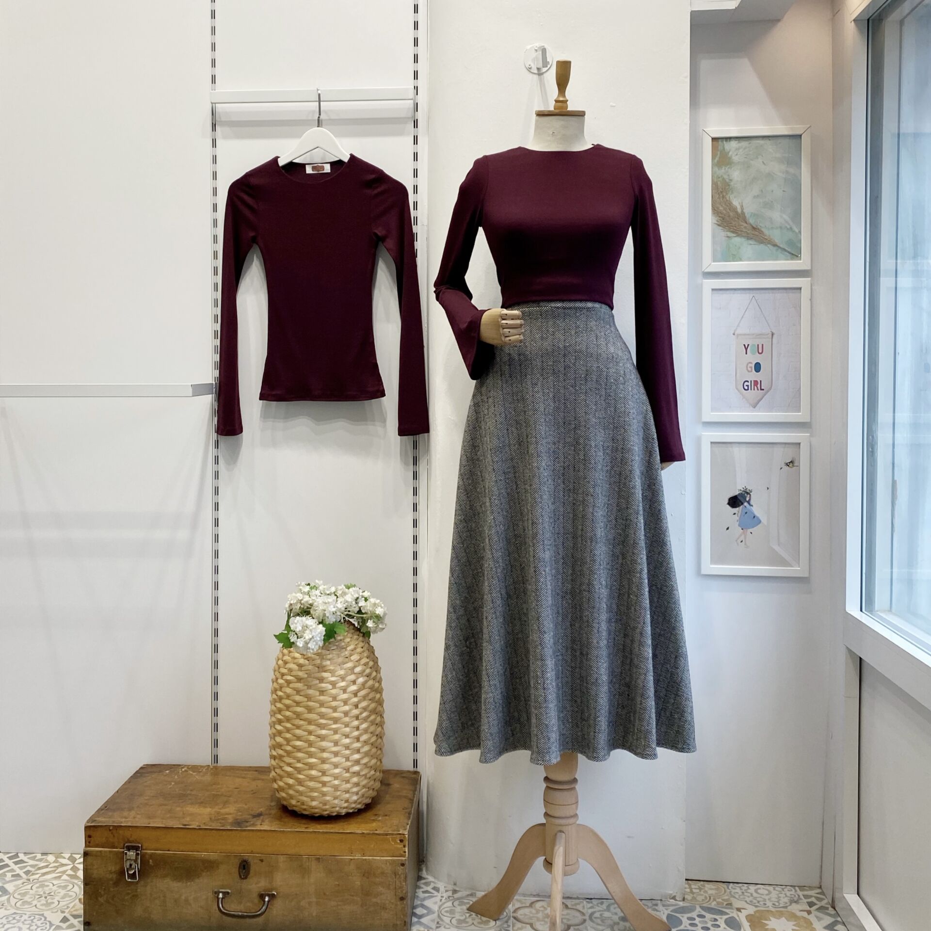 Gri Kazayağı Desenli Ether Etek