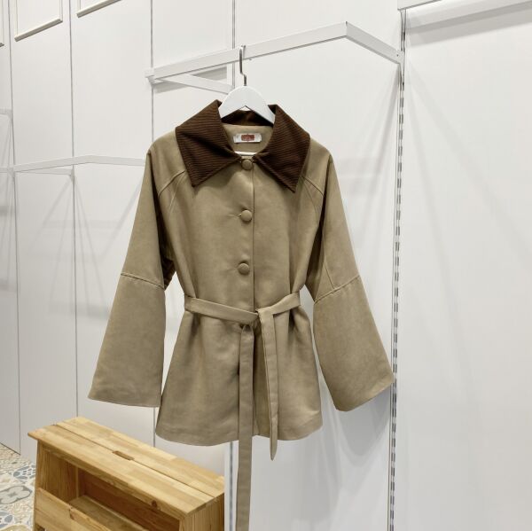 Vizon Kuşaklı Süet Ceket