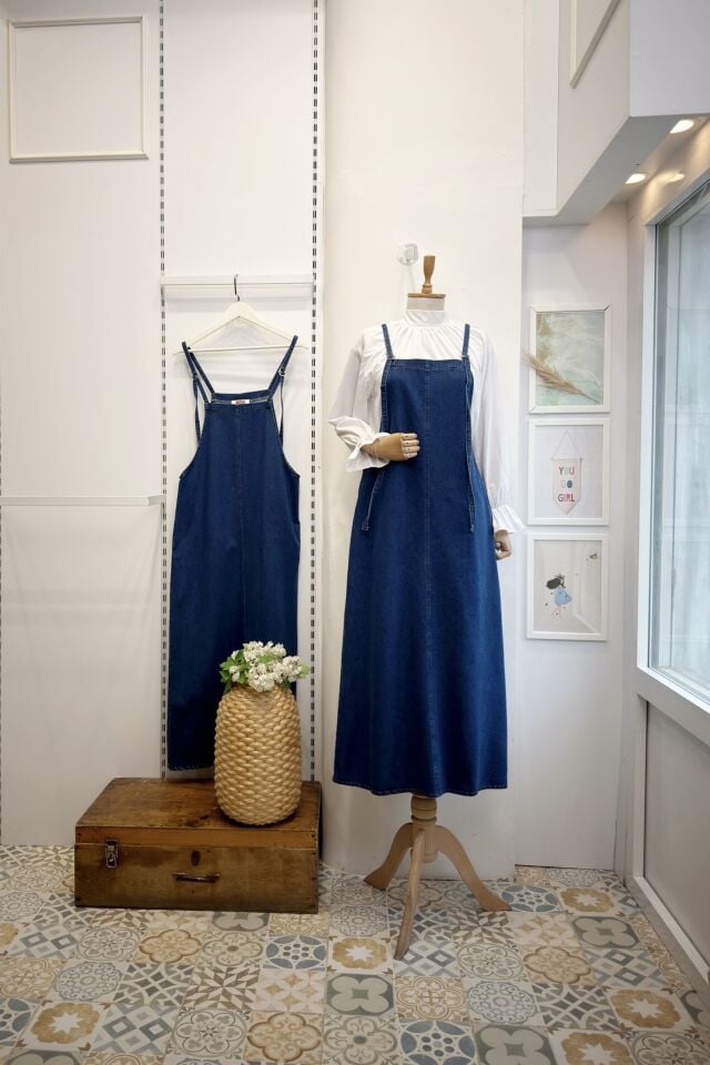 Mavi Cepli Kot Salopet