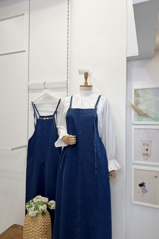 Mavi Cepli Kot Salopet