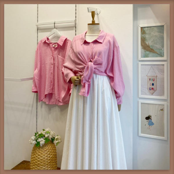 Pembe Modal Kumaş Oversize Gömlek