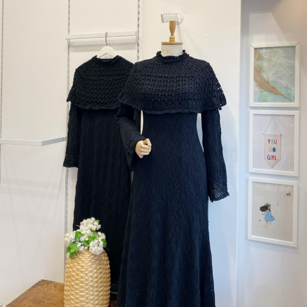 Siyah Ajurlu Dream Örme Triko Elbise