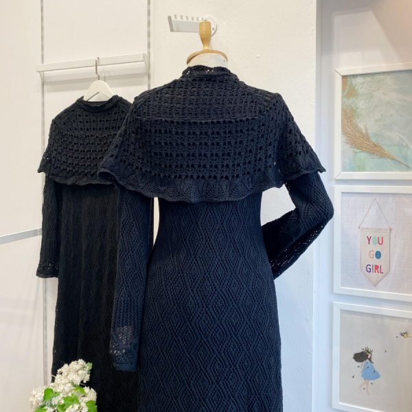 Siyah Ajurlu Dream Örme Triko Elbise