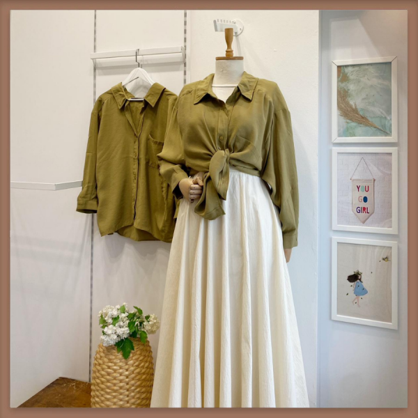 Zeytin Yeşili Modal Kumaş Oversize Gömlek