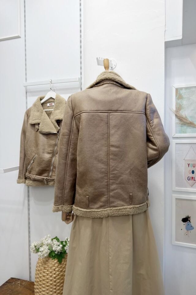 İçi Yünlü Vizon Süet Mont