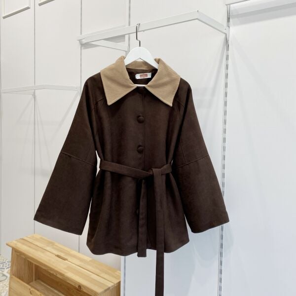 Acı Kahve Kuşaklı Süet Ceket