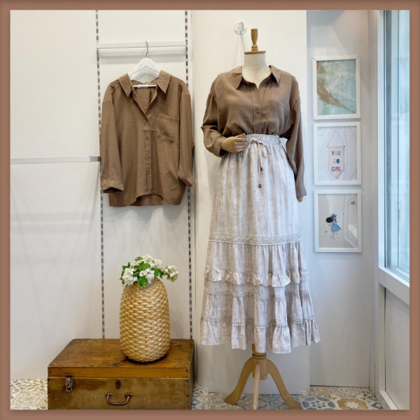 Krem Fisto Şeritli Lighter Etek