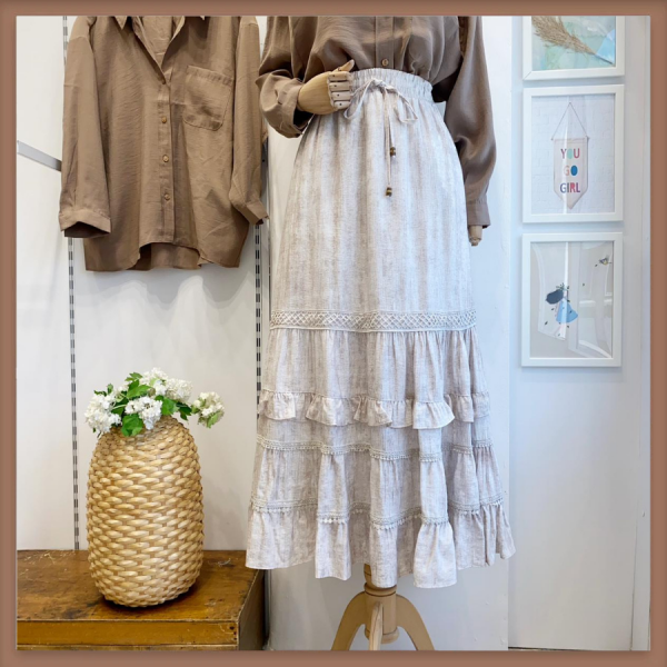 Krem Fisto Şeritli Lighter Etek