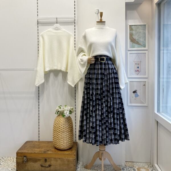 Siyah Deri Kemerli Ekoseli Grazia Etek