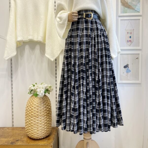 Siyah Deri Kemerli Ekoseli Grazia Etek