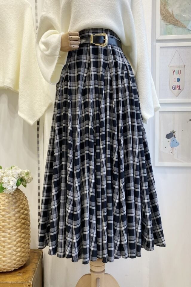 Siyah Deri Kemerli Ekoseli Grazia Etek