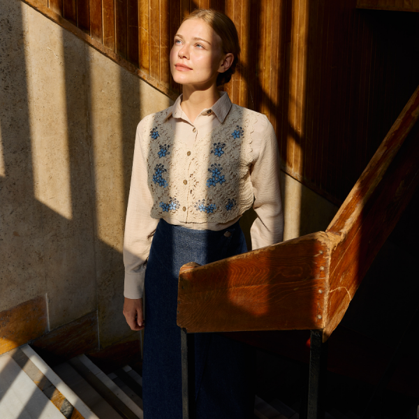 Örgü Süveter Detaylı Mavi Çiçekli Gömlek X The Taste Of Things