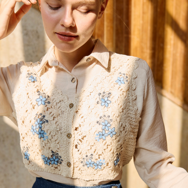 Örgü Süveter Detaylı Mavi Çiçekli Gömlek X The Taste Of Things