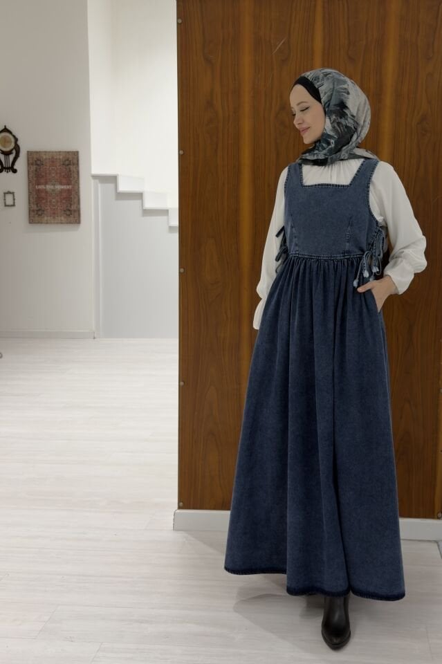 Lacivert Yanları Kuşak Detaylı Marional Jile