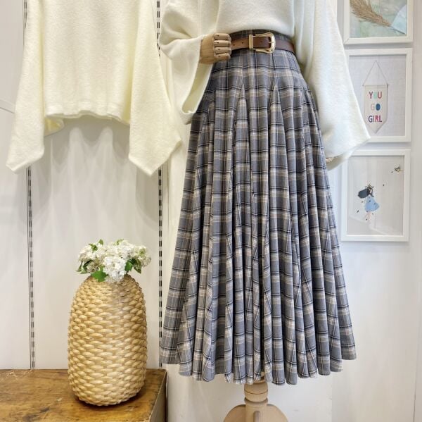 Gri Deri Kemerli Ekoseli Grazia Etek