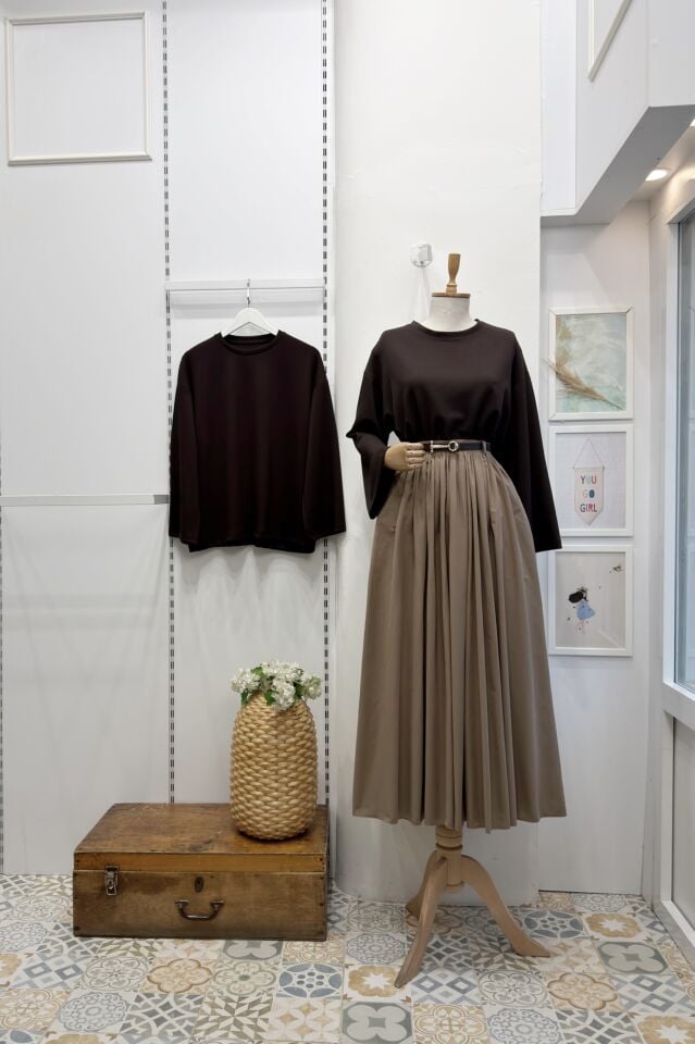 Vizon Kemerli Sık Pileli Etek