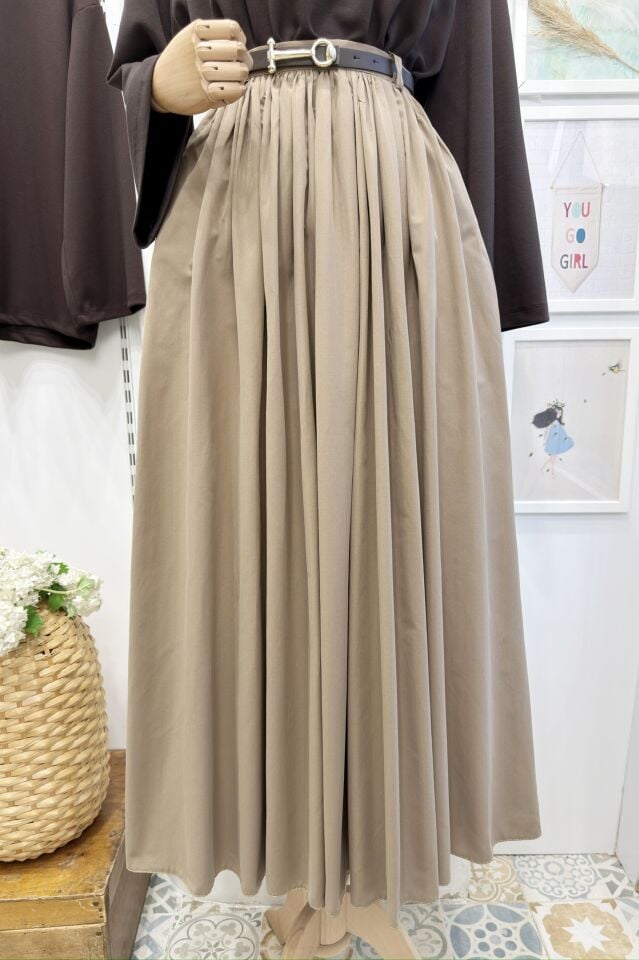 Vizon Kemerli Sık Pileli Etek