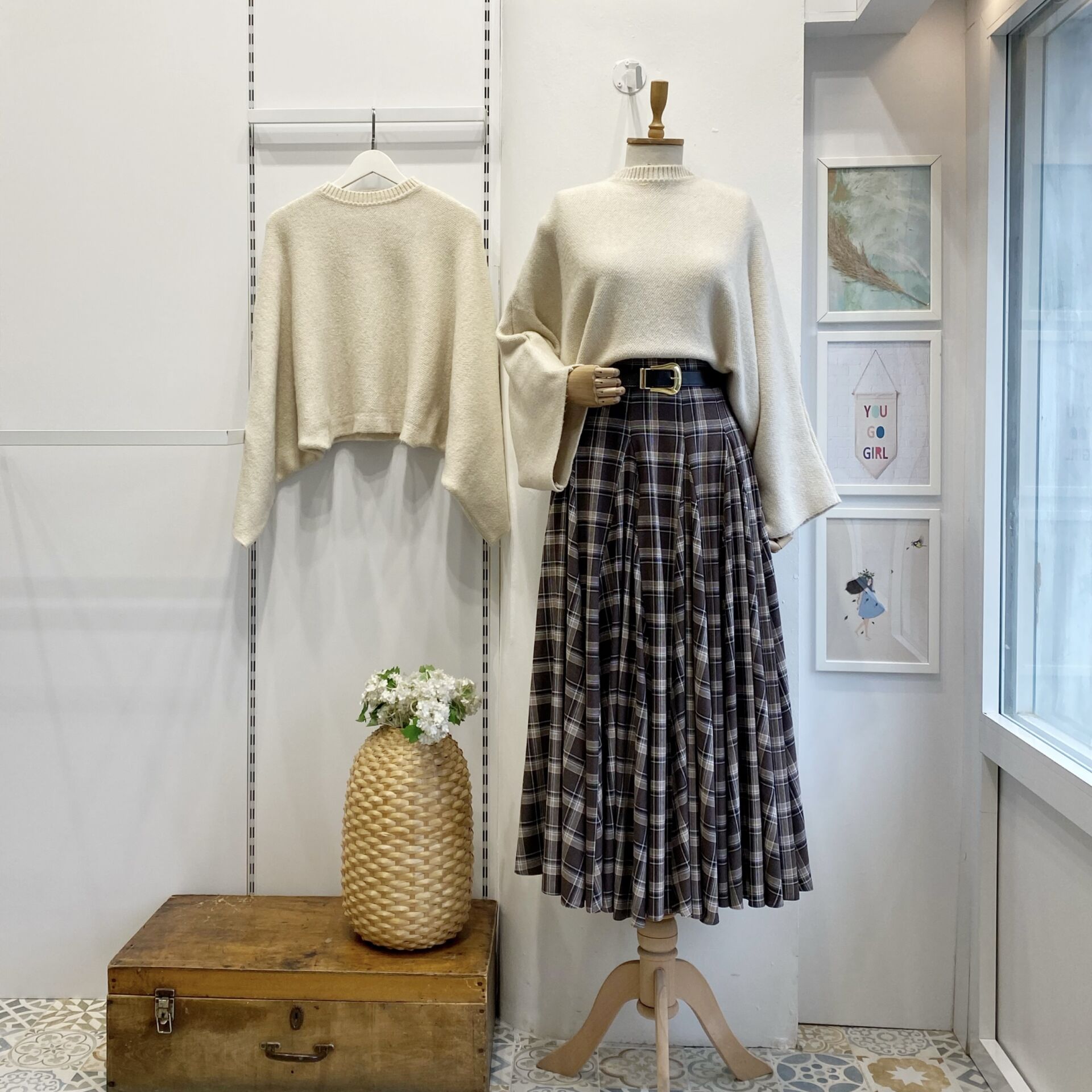 Acı Kahve Deri Kemerli Ekoseli Grazia Etek