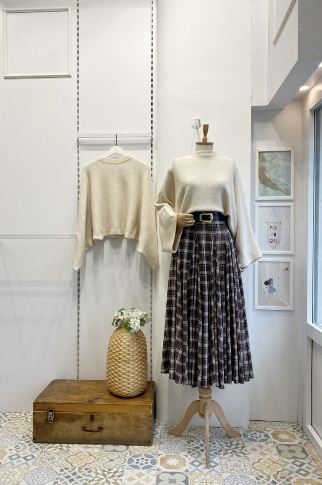 Acı Kahve Deri Kemerli Ekoseli Grazia Etek