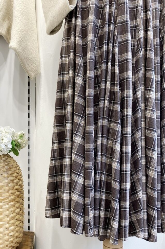 Acı Kahve Deri Kemerli Ekoseli Grazia Etek