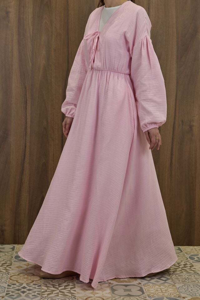 Pembe Müslin Kumaş Matin Elbise