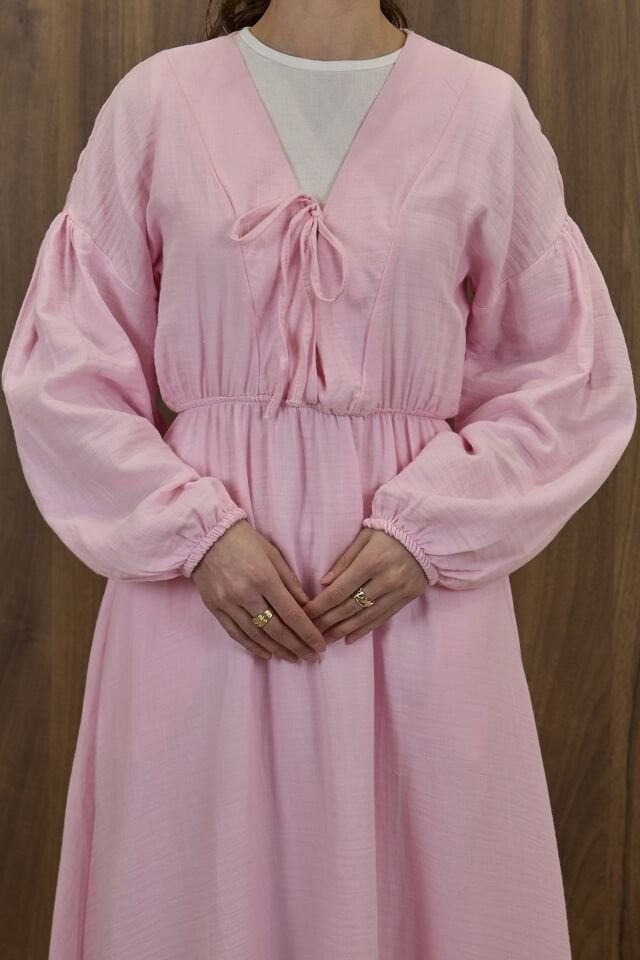 Pembe Müslin Kumaş Matin Elbise