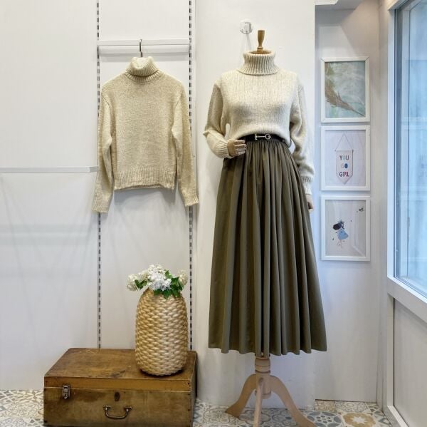 Ihlamur Yeşili Kemerli Sık Pileli Etek