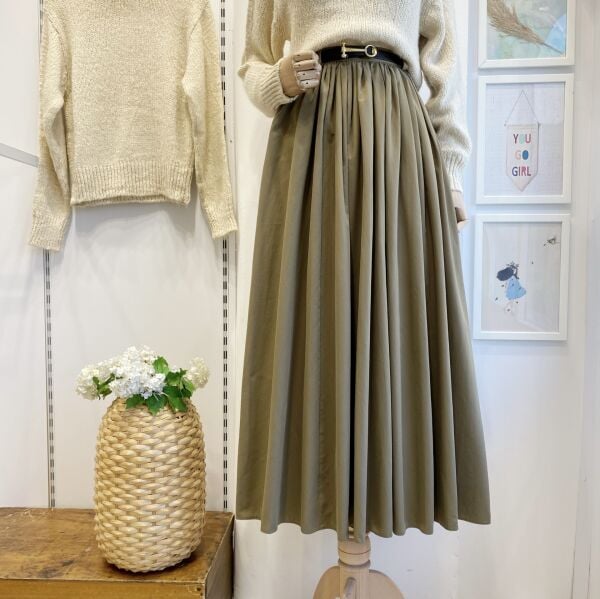 Ihlamur Yeşili Kemerli Sık Pileli Etek