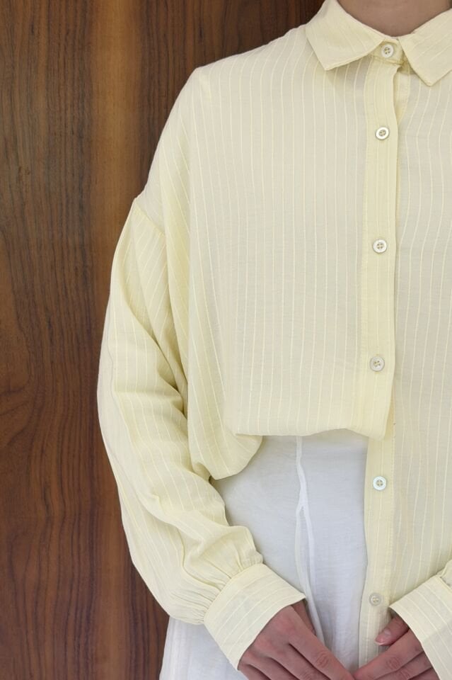 Butteryellow Oversize Keten Solvena Gömlek
