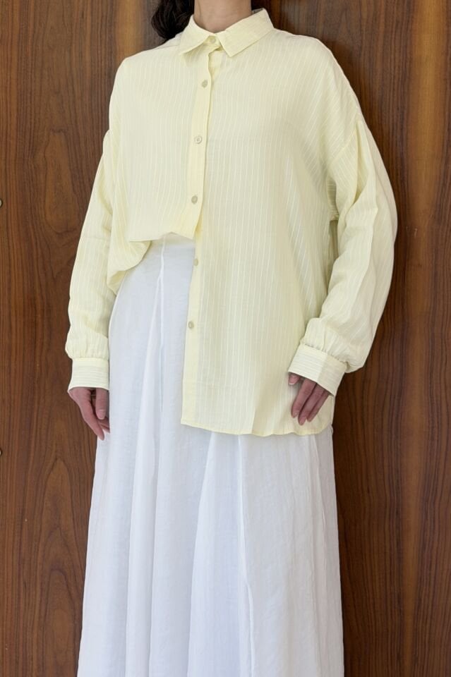 Butteryellow Oversize Keten Solvena Gömlek