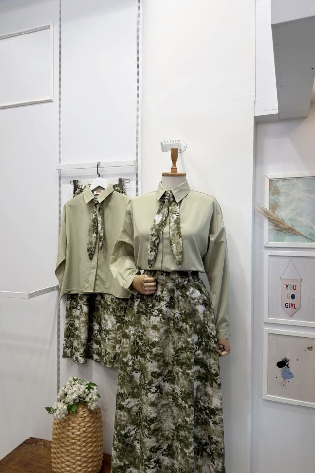 Eteği Çiçek Desenli Yeşil Aria Takım