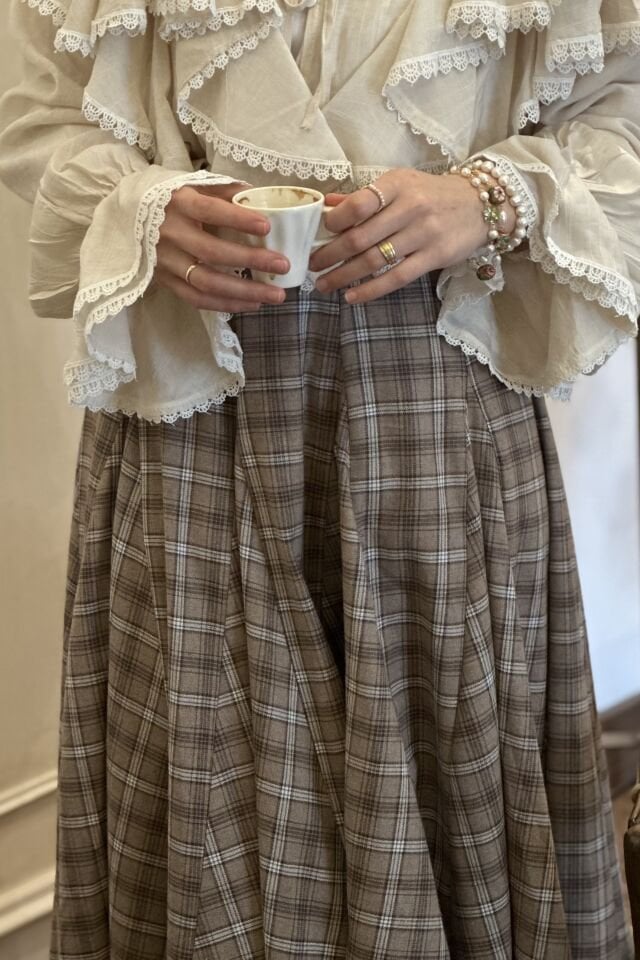 Faya Girls x Sütlü Kahve Kemer Detaylı Ekoseli Grazia Etek