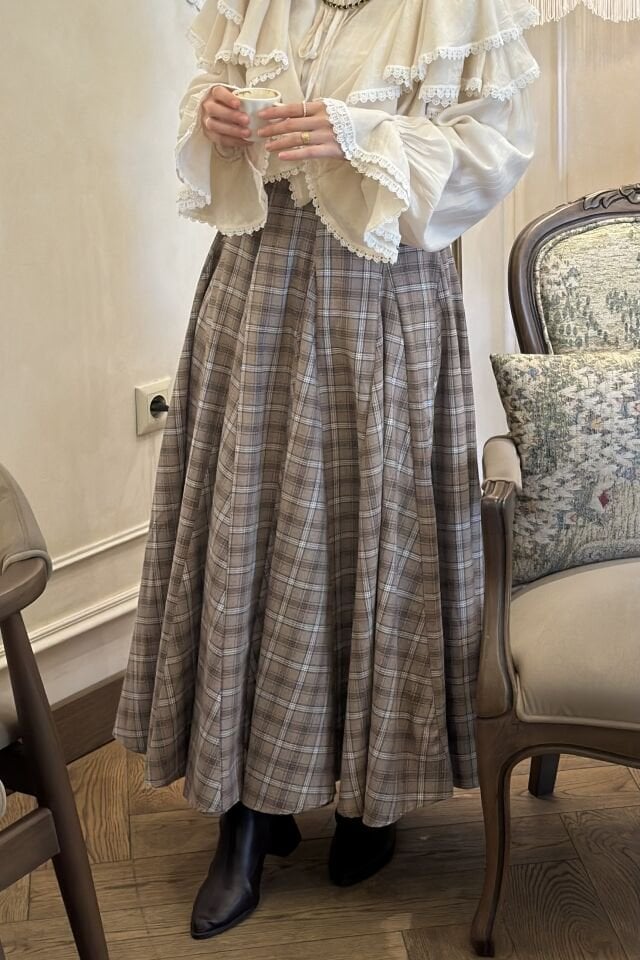 Faya Girls x Sütlü Kahve Kemer Detaylı Ekoseli Grazia Etek