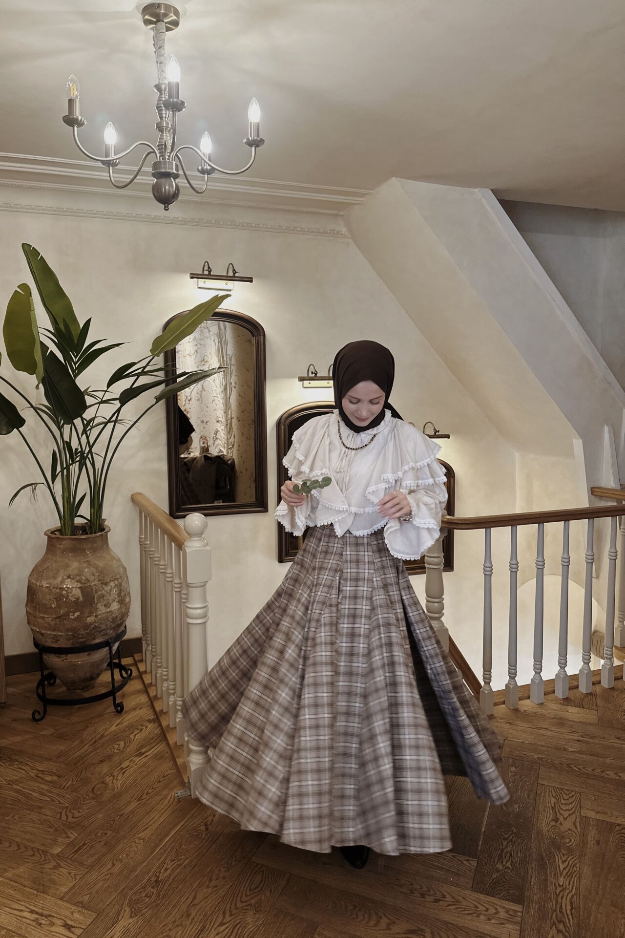 Faya Girls x Sütlü Kahve Kemer Detaylı Ekoseli Grazia Etek