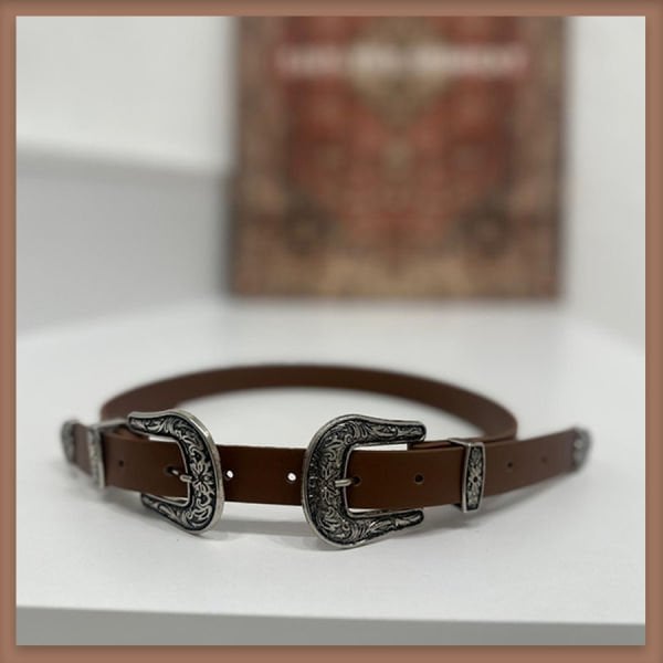 Taba çift tokalı deri kemer