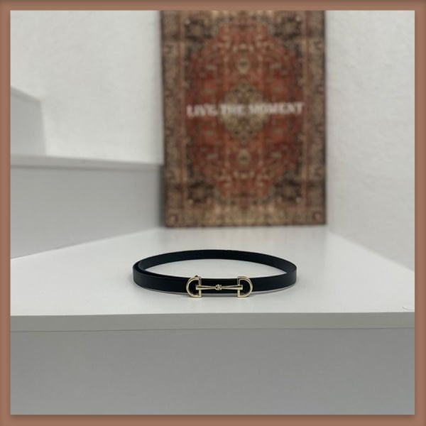 İnce deri çift tokalı altın kemer