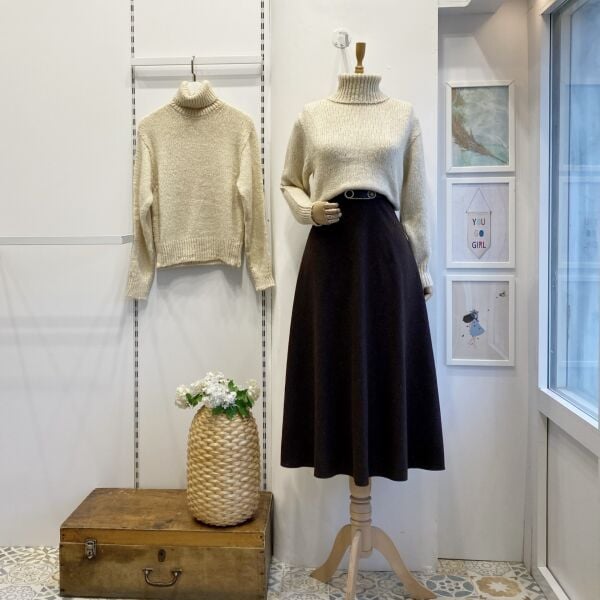 Acı Kahve Kemerli İvory Kloş Etek