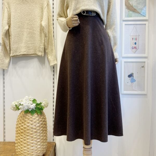 Acı Kahve Kemerli İvory Kloş Etek